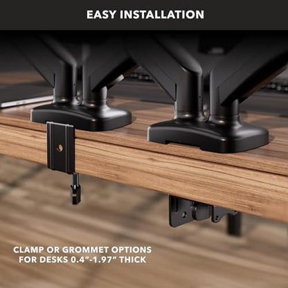 Mount-It! Dual Monitor Desk Mount, 13-32", 17.6 lbs Each | Two independent gas spring arms, full motion, VESA 75x75 & 100x100, C-clamp & grommet base.