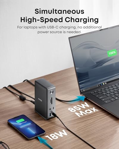 Anker Laptop Docking Station, 13-in-1 USB C Docking Station, Triple Display | 2 HDMI and 1 DP, 10Gbps USB-C and 5Gbps USB-A Data Ports, Ethernet, Audio, SD/TF, 85W Charging for Dell, HP, Lenovo and More