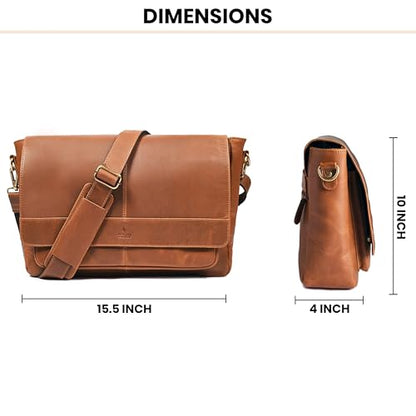 Genuine Leather Messenger Bag-16'' Satchel Shoulder Bag for Men & Women, Crossbody Work Bag for Travel, Office, and Daily Use - color: Tan