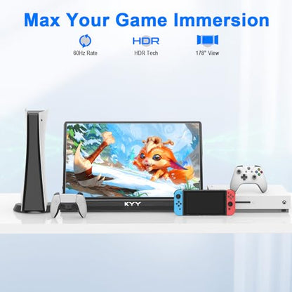 KYY Portable Laptop Monitor,14"1080P Travel Computer Screen with VESA Mount | 14"USB-C & HDMI Computer Gaming Screen with Smart Cover, Dual Speakers, for Mac PC Phone Xbox PS5 Switch, K5-3 - color: Black