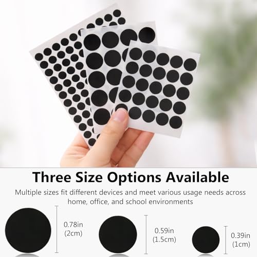 Stackable Vinyl Webcam Privacy Stickers, 12 Sheets Low-Tack Restickable Camera Covers in 3 Sizes, Black Webcam Blocker Set ﻿