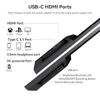 23.8" Portable Touchscreen Monitor 100% sRGB VA FHD 1080P, 4000:1 Contrast, VESA, Built-in Speaker, w/90°Adjustable Stand USB-C HDMI 75Hz External Second Touch Screen Display for Laptop/PC/Phone