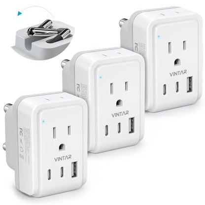 VINTAR Type M Adapter for South Africa, 3 Pack Foldable Africa Travel Plug | 5 in 1 with 2 Outlets 3 USB, Dual USB C Fast Charge, Africa Travel Essentials for US to Malaysia Namibia Nepal Mozambique - style: Type M - South Africa-3 Pack