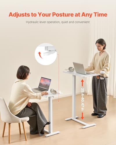 VEVOR Overbed Table, Over Bed Table with Wheels Adjustable Height, Mobile Hospital Bed Table, Rolling Laptop Desk with Fixed Top & Cup Holder, Portable Over Bed Desk for Home, Office, Study, White - color: White, style: Fixed Desktop