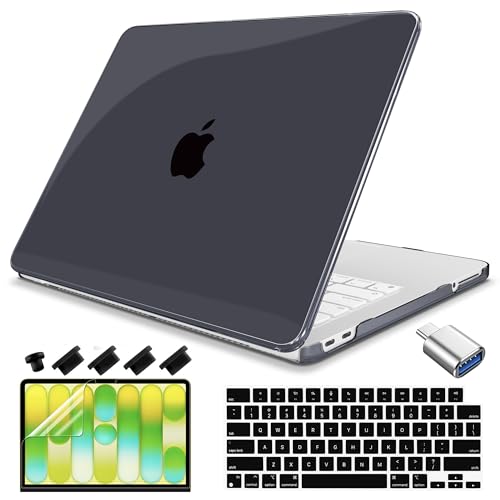 Teryeefi for 2026 MacBook Neo 13 Case Model A3404 (A18 Pro Chip), Hard Shell & Keyboard Cover & Type C Adapter, Anti-Scratch Anti-Drop Slim Fit - Crystal Black - color: Crystal Black