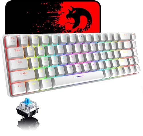 65% Wired Gaming Mechanical Keyboard and Mouse Combo, Mini 68 Keys, RGB Backlight, Lightweight RGB Optical Mouse,Mouse Pad Compatible with PS4,Xbox,PC,Laptop,MAC (White/Blue Switch) - color: white/blue switch