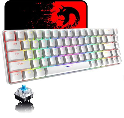 65% Wired Gaming Mechanical Keyboard and Mouse Combo, Mini 68 Keys, RGB Backlight, Lightweight RGB Optical Mouse,Mouse Pad Compatible with PS4,Xbox,PC,Laptop,MAC (White/Blue Switch) - color: white/blue switch
