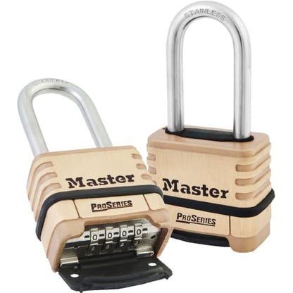 Master Lock ProSeries Combination Padlock Commercial Grade Lock 1175LHSS | Heavy Duty Resettable Combination Padlock For Construction Sites, Gates, Tools, Storage, Fences, 2-1/4-inch Wide Brass Lock