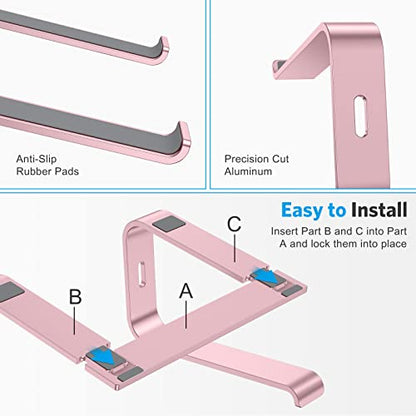 OMOTON Laptop Stand, Detachable Mount for MacBook Air/Pro Dell HP Rose Gold | 11-17" Laptop Holder for Desk, Notebook Computer Mount, Lightweight Cooling for Desk, Ergonomic Home Office - color: Rosegold