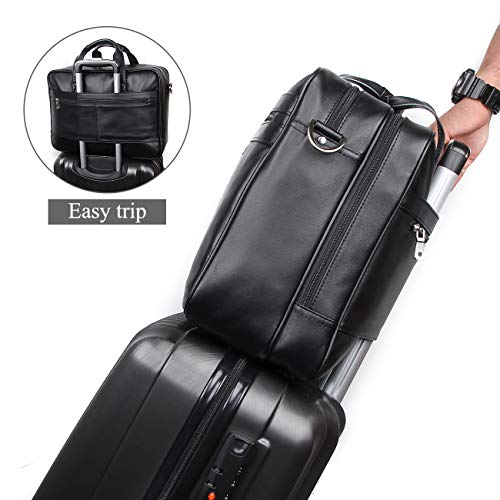 Leather Briefcase for Men 16'' Laptop Messenger Bag - color: Black