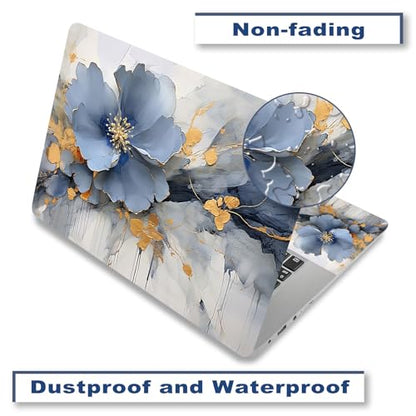 Laptop Skin Sticker Decal Cover for 11.6”12" 13" 13.3" 14" 15" 15.4" 15.6" | Laptop Netbook Skin Sticker Cover Art Notebook Protector (2 Wrist Pad Included), Easy to Apply Removable, Blue Silver Flower - color: Blue Silver Flower