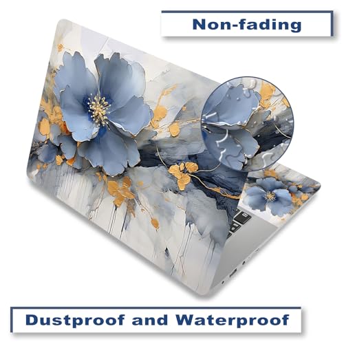 Laptop Skin Sticker Decal Cover for 11.6”12" 13" 13.3" 14" 15" 15.4" 15.6" | Laptop Netbook Skin Sticker Cover Art Notebook Protector (2 Wrist Pad Included), Easy to Apply Removable, Blue Silver Flower - color: Blue Silver Flower
