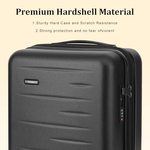 CENSIEN 16 Inch Underseat Carry On Luggage Airline Approved, Expandable Lightweight ABS+PC Hard Shell Suitcases with 360° Spinner Wheels, TSA Lock, YKK Zipper, for Business Weekender (Black, 1 PC) - color: Black, size: Underseat - 16 Inch - EXT