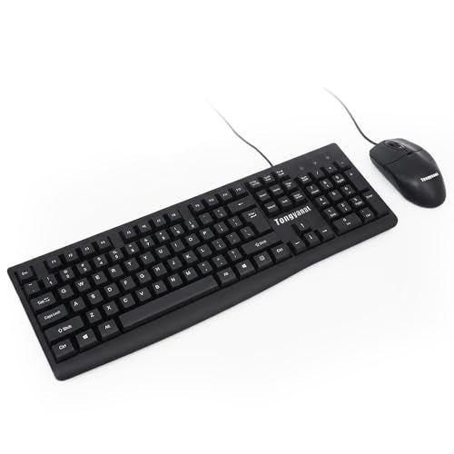 Tongyangat Wired Keyboard and Mouse Combo, Full-Size USB Keyboard with Numeric Keypad, Ergonomic Wired Mouse, Plug & Play, Compatible with Windows, Mac, Laptop, Desktop, Computer (Black) - color: T907-Black