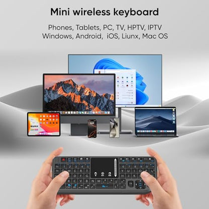 T808 Mini Wireless Keyboard,Upgraded Multi-Touch Touchpad | DPI Adjustment,2.4G+BT,rechargeable,laser pointer,7-color backlight,perfect for travel,office,and home use