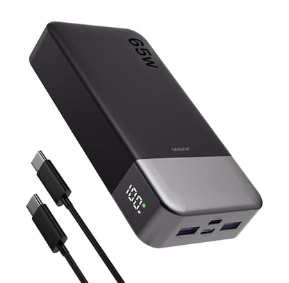 JUOVI Power Bank 65W 20000mAh Laptop Portable Charger | Fast Charging with 4 Ports LED Display External Battery Pack for MacBook Air iPad Tablet iPhone Samsung Steam Deck etc - color: Black