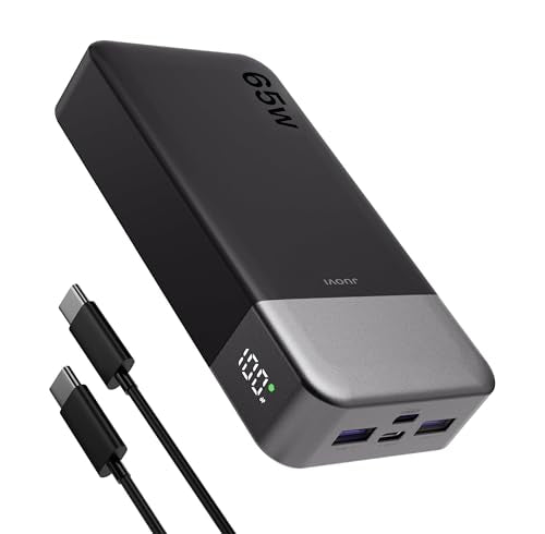 JUOVI Power Bank 65W 20000mAh Laptop Portable Charger | Fast Charging with 4 Ports LED Display External Battery Pack for MacBook Air iPad Tablet iPhone Samsung Steam Deck etc - color: Black