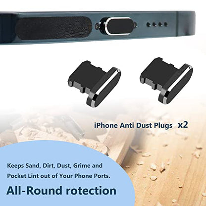 Phone Speaker Dustproof Stickers Protector, Anti Dust Adhesive Cover | Included Anti Dust Plug, Phone Port Cleaning Brush and Tweezer Compatible with iPhone 14, 13, 12 Pro Max, 11 (Black) - size: Lightning Plug