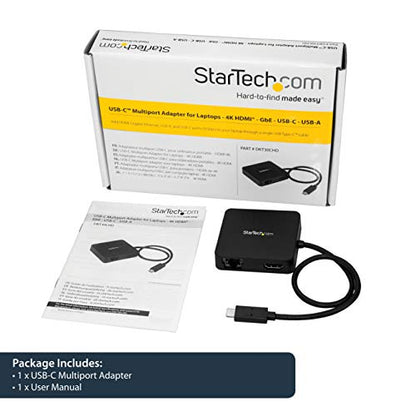 StarTech 4-in-1 USB-C Mini Dock, 4K HDMI, GbE, 5Gbps 3.0 Hub, USB-A/C | Windows, macOS, ChromeOS, iPadOS, Android, Driverless setup, 13in/34cm cable, Compact for hot-desking - style: 1x USB-A 3.0 | 1x USB C-(5Gbps) | HDMI