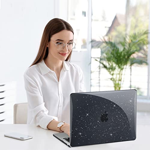 EooCoo Case for MacBook Air 15 inch M5 M4 M3 M2 2026-2023, Sparkly Black | Easy to Install, Sturdy, Plastic Hard Shell Case & Keyboard Cover & Screen Protector, Model: A3448 A3241 A3114 A2941 - color: Sparkly Black