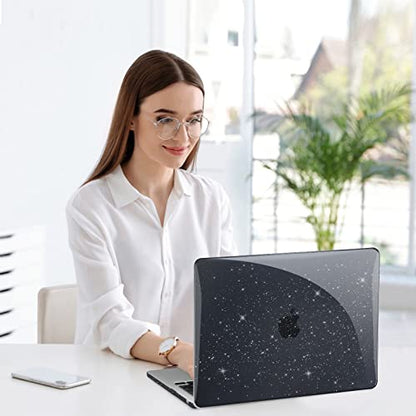 EooCoo Case for MacBook Air 15 inch M5 M4 M3 M2 2026-2023, Sparkly Black | Easy to Install, Sturdy, Plastic Hard Shell Case & Keyboard Cover & Screen Protector, Model: A3448 A3241 A3114 A2941 - color: Sparkly Black