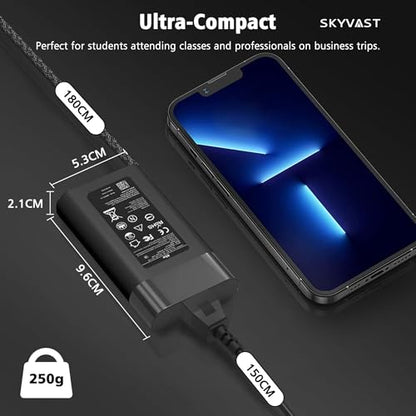 Slim 65W USB-C Laptop Charger Compatible with HP EliteBook 840 830 850 640 650 G7 G8 G9 G10,ProBook 440 450 G8 G9,Spectre Chromebook x360,Durable Braided Type C Travel AC Adapter Power Supply