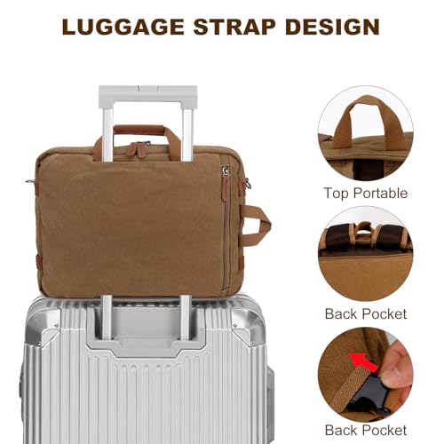 Koolehaoda 3 in 1 Convertible Briefcase Backpack 17.3 inch Laptop Backpack Case Messenger Bag for Men, Multi-Functional Computer Bag for Travel Bussiness Men Women (Coffee) - color: Coffee