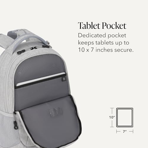 SWISSGEAR Cecil 18-Inch Laptop Backpack Fits 16-Inch Laptop, Travel Daypack with Organizer Pockets, Water Bottle Holders & Padded Straps – Light Grey - color: Light Grey
