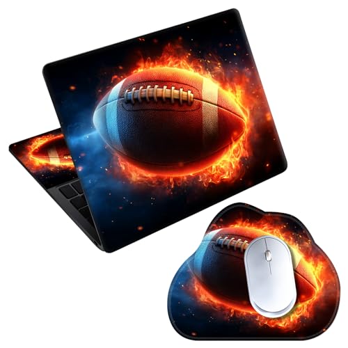 Laptop Skin Sticker Decal 15-15.6 Inch with Cute Mouse Pad, Universal Reusable Vinyl Sticker for 12.1 13 13.3 14 15.4 Inch Netbook and Notebook PC, Football Fire Art - color: Football Fire Art