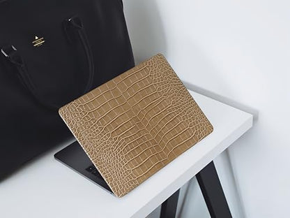 Crocodile Case for MacBook Air 13 inch 2026-2022 M5/M4/M3/M2 Logo Cutout | Model A3449 A3240 A3113 A2681, Texture Crocodile Aligator Skin Snakeskin PU Leather Hardshell Case & Keyboard Cover, Camel - color: ## Camel Crocodile