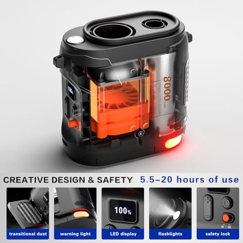 Portable Waist Fan Clip On 8000mAh Wearable Personal Fan with Rechargeable Battery operated, 24H Cooling,5 Speeds,16500RPM Hands-Free Belt Neck Fan for Outdoor Jobsite Gardening Camping Travel - color: Black