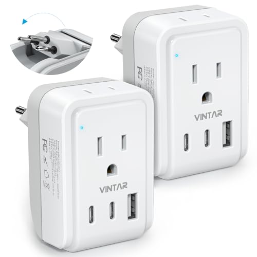 VINTAR Brazil Power Adapter 2 Pack, Foldable Type N Plug Adapter | 2 AC Outlets 3 USB Ports (2 USB C), Brazil Outlet Plug for US to Brazil Brazilian Brasil - style: Type N - Brazil