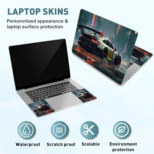 PLIGREAT 15 Inches Laptop Decal Sticker Skin Cover, Racing Pattern Laptop Sticker Decals Fits 12" to 15" Laptops Universal Waterproof Removable, Grey White - color: Grey White