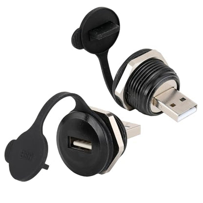 PENGLIN 2PCS USB2.0 Male to Female Panel Mount Connector with Nut Fixing | Tough Zinc Alloy Body,480Mbps Data Transfer,With Waterproof/Dustproof cap,Fits 86 Panels - size: USB 2.0(2PCS)-Single port