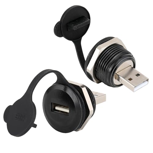 PENGLIN 2PCS USB2.0 Male to Female Panel Mount Connector with Nut Fixing | Tough Zinc Alloy Body,480Mbps Data Transfer,With Waterproof/Dustproof cap,Fits 86 Panels - size: USB 2.0(2PCS)-Single port