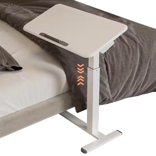 Height Adjustable Standing Desk, Sit Stand Mobile Workstation, Living Room Mobile Sofa Side Table, Reversible Laptop Table with Rollers, Anti-Fall Fence(White) - color: White
