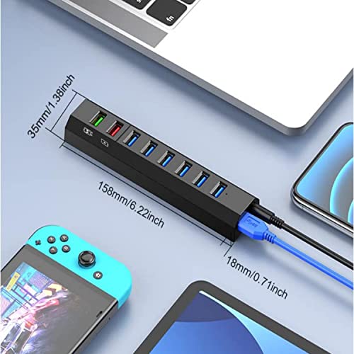 RAOYI Powered USB 3.0 Hub, 8 Ports High Speed USB 3.0 Hub Splitter with 36W Power Adapter, 3.3ft Cable and Smart Fast Charger USB Hub for Laptop, PC, Mobile HDD, Mulitple Devices (Black) - size: Black, style: 8-Port 36W Trapezoid