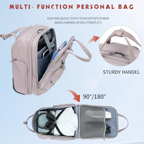 KROSER Carry On Underseat Multi-functional, 16-inch Underseater Lightweight Overnight Suitcase for Women, Dusty Pink - color: Grey Pink