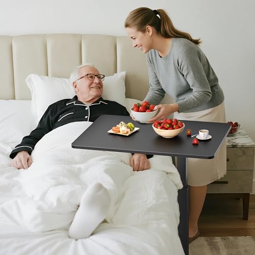 Overbed Bedside Table with Hidden Casters,Adjustable Hospital & Home Use Bed Table, Rolling Laptop Table, Mobile Standing Desk,Black - color: Black