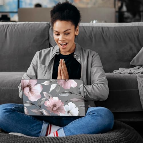SUPERDANT Laptop Skin Sticker Flower Laptop Decals Personalized Universal Notebook Computer Wrap Vinyl Skin Stickers Cover Art Decal Removable 12-15.6 Inch Waterproof Scratch-Resistant Gifts Gray Pink - color: Gray+Pink