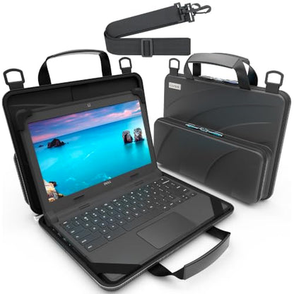 11-11.6 Inch Always-on Chromebook Protective Hard Shell Case Cover with Pouch and Shoulder Strap, Fits MacBook Neo 13 inch - color: Black PU