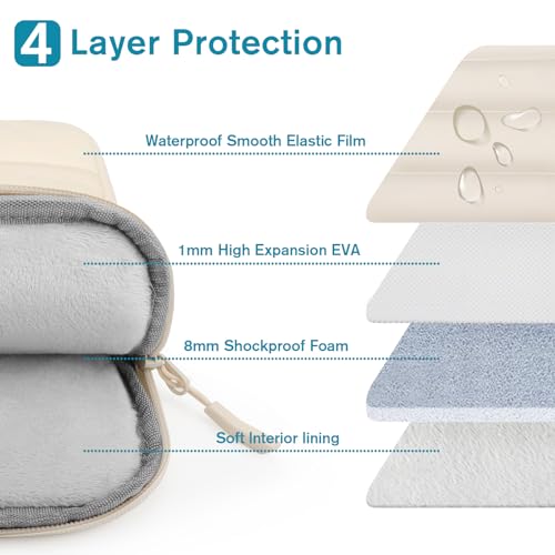TECOOL Puffy 13.3 Inch Laptop Sleeve Case for MacBook Neo 13 inch 2026 (Model A3404, A18 Pro) Macbook Air 13 13.6 inch M5 M4 M3 M2 M1 2026-2010 Shockproof Water-resistant Protective Sleeve Case, Beige - size: 13-13.3 Inch