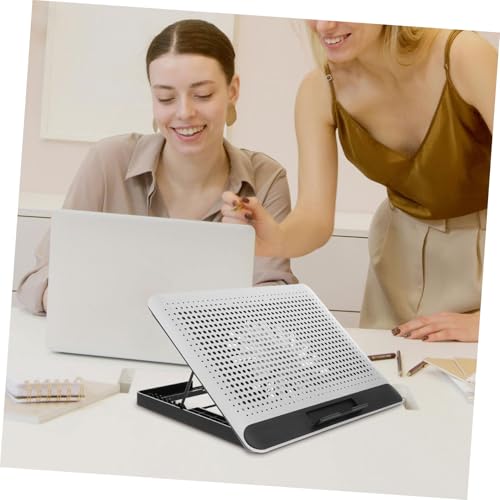 Aluminum Alloy Laptop Cooling Pad with Dual USB Ports Quiet Thin Notebook Cooler Stand for Laptops Up to Ergonomic Angles Skid-Resistant Computer Fan Support Frame in Silver