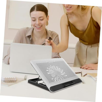 Aluminum Alloy Laptop Cooling Pad with Dual USB Ports Quiet Thin Notebook Cooler Stand for Laptops Up to Ergonomic Angles Skid-Resistant Computer Fan Support Frame in Silver