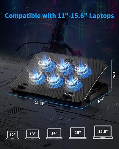 AICHESON Laptop Cooling Pad for 12-15.6 Inch, 6 Cooler Fans with Blue Lights, Laptop Cooling Stand with 2 USB Ports (Blue)