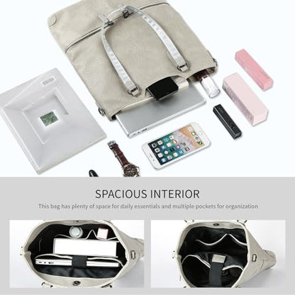 Lassviin Laptop Tote Bag, Leather Work Tote for Computer Bag Waterproof Lightweight Shoulder Bag Purse Handbag Crossbody Bag - color: White / White - Large