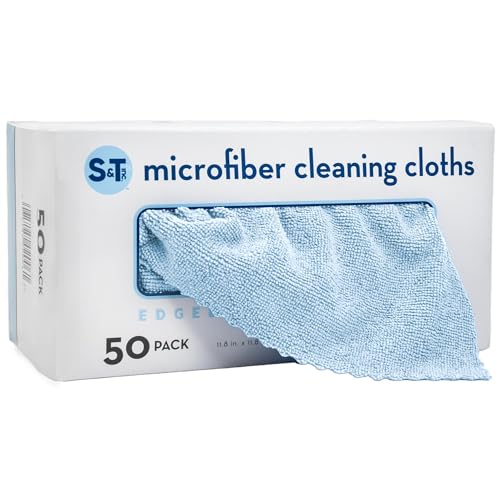 S&T INC. 50 Pack Microfiber Cleaning Cloth with Box, Bulk Towels for Home, Reusable Microfiber Towels for Cars, Cleaning Rags, Blue Color Will Vary, 190gsm, 11.8 Inches x 11.8 Inches, 50 Count - color: Blue