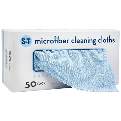 S&T INC. 50 Pack Microfiber Cleaning Cloth with Box, Bulk Towels for Home, Reusable Microfiber Towels for Cars, Cleaning Rags, Blue Color Will Vary, 190gsm, 11.8 Inches x 11.8 Inches, 50 Count - color: Blue