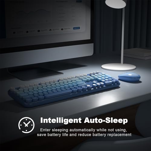 MOFII Wireless Keyboard and Mouse Combo, Full Size 2.4G Retro Round Computer Keyboard and Mouse Set, Plug and Play, for Windows, Computer, Desktop, PC, Notebook - (Blue Gradient) - color: Blue Gradient