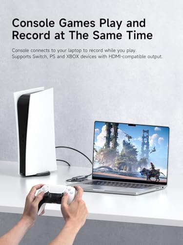 Hagibis USB3.0 Video Capture Card with 100W PD HDMI to USB/USB C 1080P HD 60fps Live and Record Video Audio Game MS2130 for Quest 3 2 Pro VR Switch2 PS4/5 Live Broadcast, Gaming, Streaming (UHC07P)